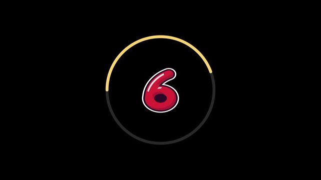 Modern animated motion graphic countdown from ten to one featuring dynamic red numbers and glowing gold circle on