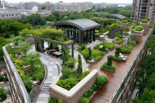 Lush Rooftop Garden Oasis in City Setting