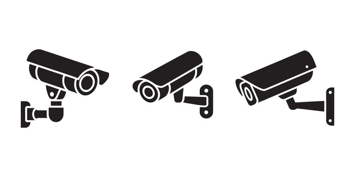 Black security camera icons set for surveillance