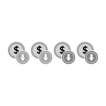 Silver Dollar Coins with Downward Arrow Icons Representing Financial Decline