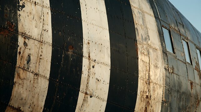 Weathered Black and White Striped Aircraft Fuselage