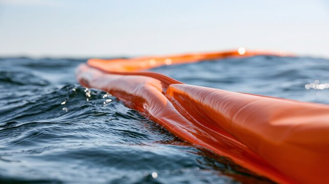 Orange floating safety line on water surface