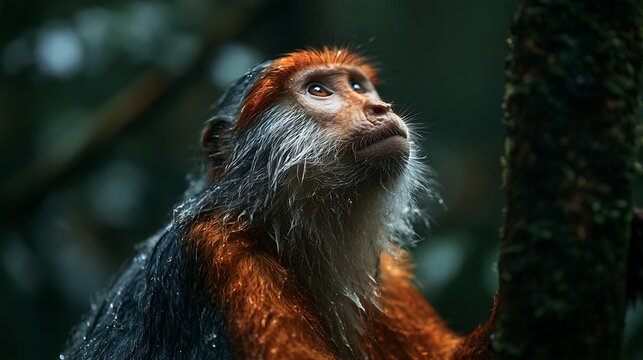 Portrait of a Red-Shanked Douc Langur in the Jungle