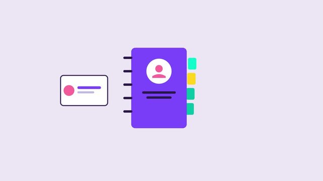 Address book icon with profile card animation