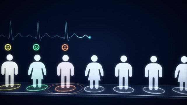 Employee satisfaction pulse as a heartbeat line rates people icons with happy, neutral and sad faces