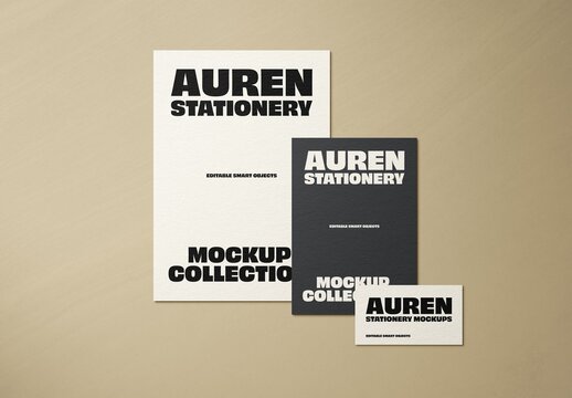 A4 Sheet With Flyer And Business Card Stationery Mockup For Branding And Advertising Design