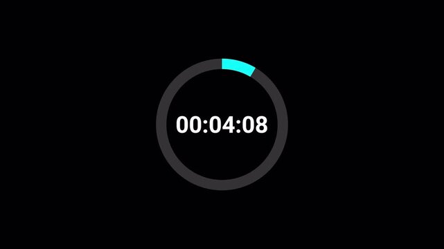 4 minute 30 seconds circle Countdown Digital Timer Animation, four minute thirty seconds Countdown Timer Animation from 4 minute 30 second to 0 second on black background.