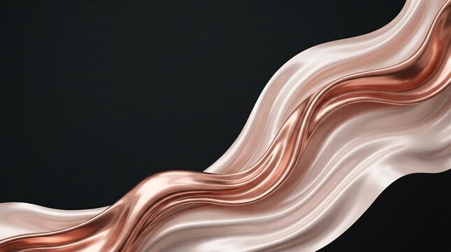 Elegant rose gold and silk wavy liquid fabric background