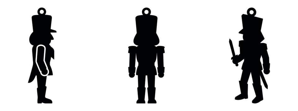Classic wooden nutcracker toy silhouette icons set