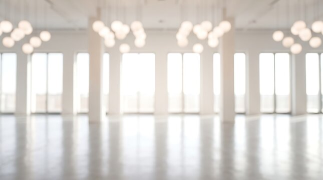 Bright modern empty event hall interior featuring large and elegant hanging globe chandeliers banquet function room ballroom architecture building