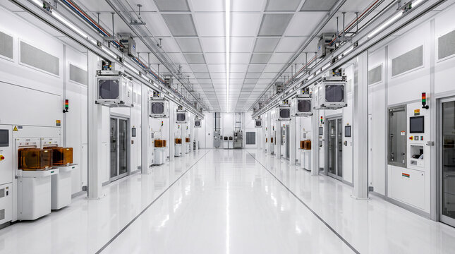 Automated 300mm Semiconductor Wafer Fab Cleanroom with OHT Vehicles