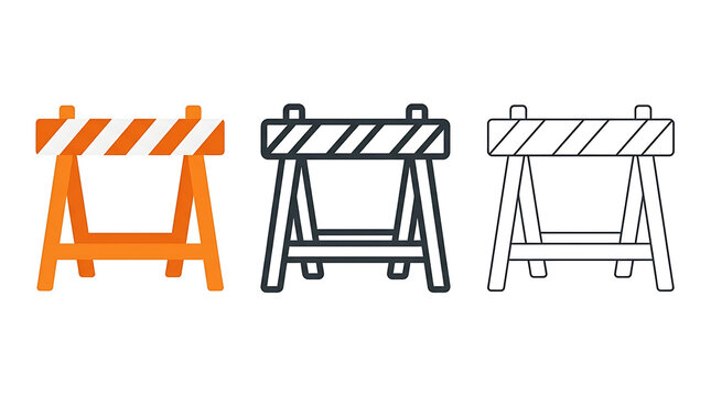 Three road barrier icons isolated on transparent background in different graphic styles