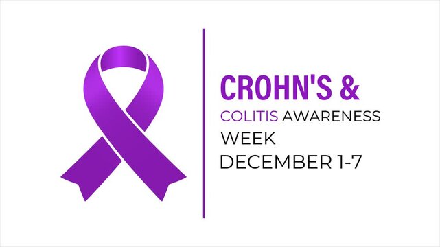 Crohn&rsquo;s and colitis awareness ribbon animation with bold centered typography, suitable for digestive health campaigns, December awareness videos, and medical communication.