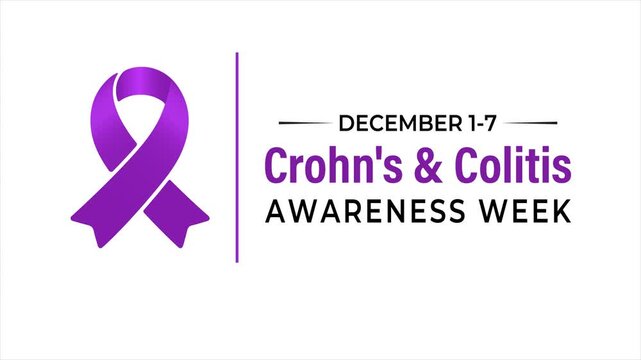 Minimal purple awareness ribbon with a vertical divider and Crohn&rsquo;s and colitis text animation, designed for clean healthcare promos, awareness presentations, and advocacy content.