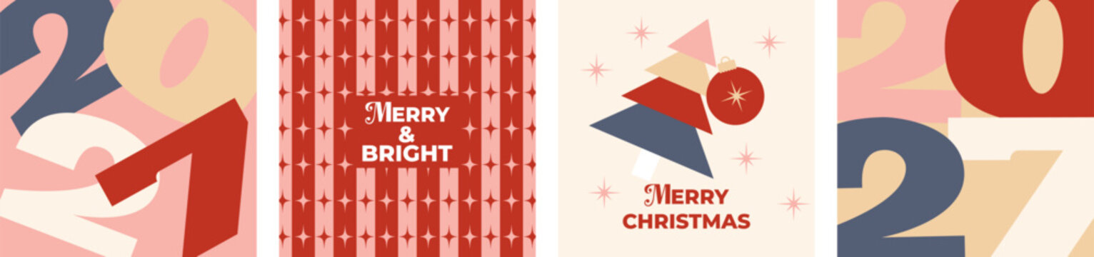 Square Christmas Greeting Card Poster Flyer Background Set.