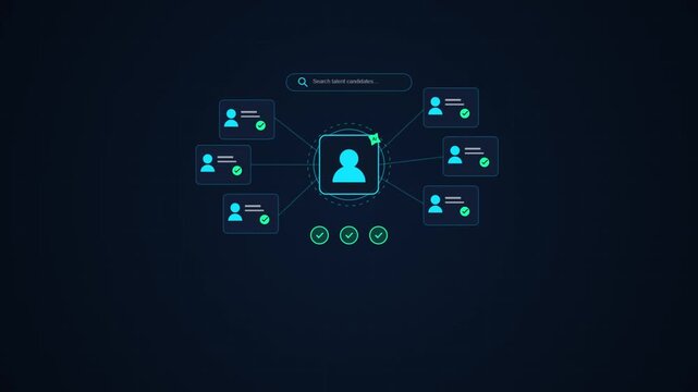 Digital talent acquisition interface with networked candidate profiles and search functionality recruitment