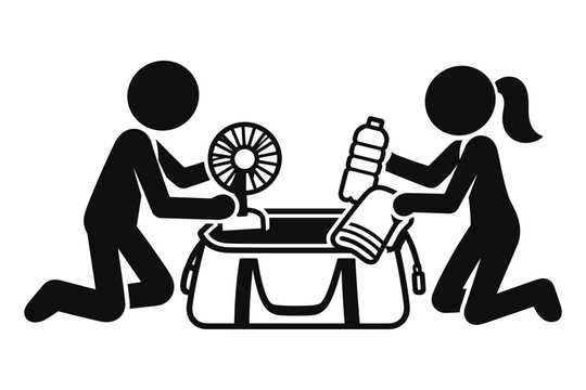 Family Assembling Emergency Cooling Kit During Power Outage Preparedness