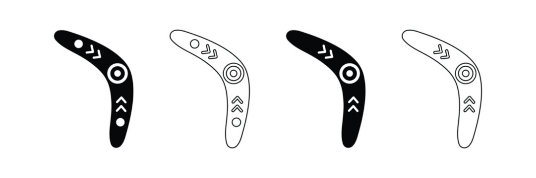 Australian Boomerang Wooden Tool Icon Set Vector
