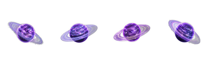 Set of Purple Planet PNG, Saturn Ringed Planet Set, Glowing Cosmic Celestial Clipart, Outer Space Fantasy Galaxy Elements, Sci Fi Planet Graphics PNG © Janwar