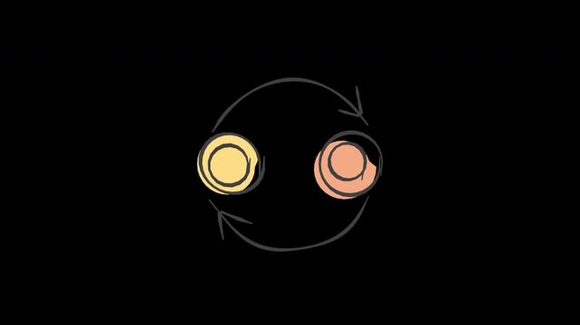 Hand Drawn cycle process arrows loop exchange sync concept 4K Animation with alpha transparent background