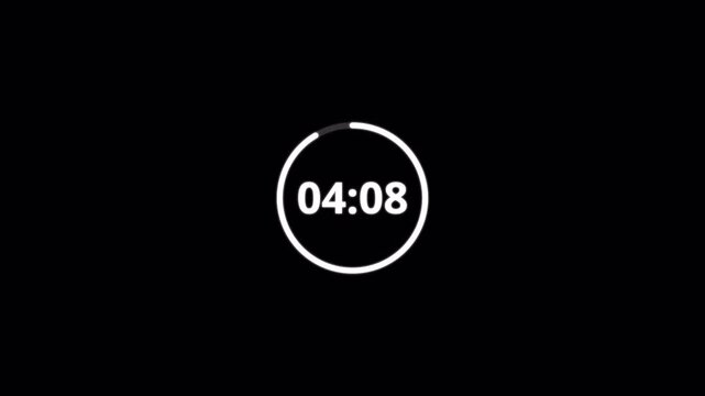4 minute 30 seconds circle Countdown Digital Timer Animation, four minute thirty seconds Countdown Timer Animation from 4 minute 30 second to 0 second on black background.