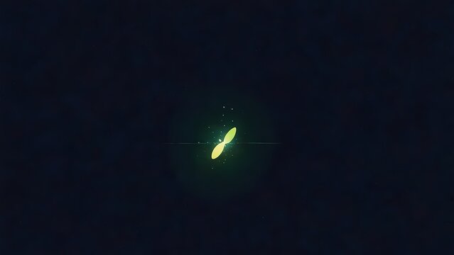 Glowing yellow light particle floating in dark space with soft bokeh effect