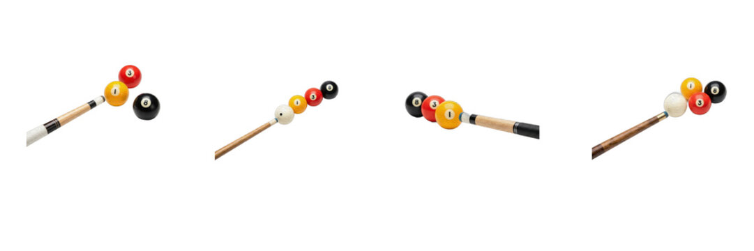 Set of Billiard Cue and Balls PNG Clipart Pool Cues with Billiard Balls Sports Equipment Graphics Collection Isolated Transparent Background