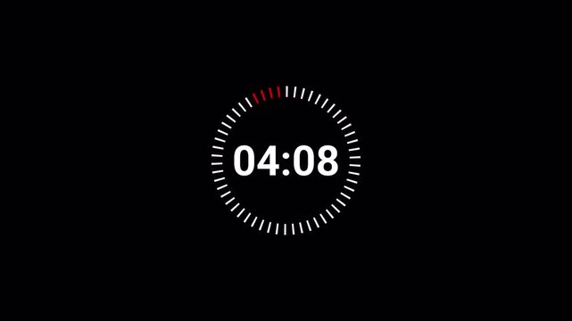4 minute 30 seconds Countdown Digital Timer Animation, four minute thirty seconds Countdown Timer Animation from 4 minute 30 second to 0 second on black background.