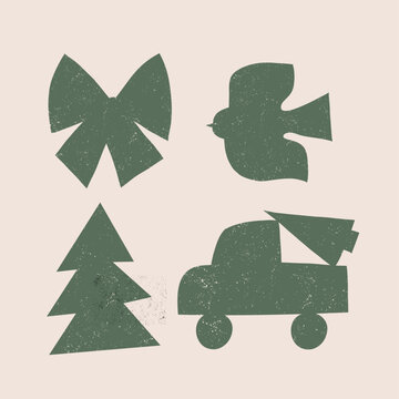 Vintage Christmas Ornaments. Silhouette Hand Drawn Vector Set
