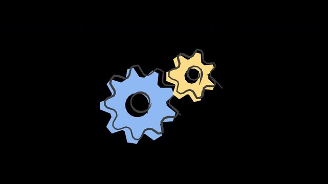 Hand Drawn interlocking gears sketch teamwork mechanics industrial concept 4K Animation with alpha transparent background