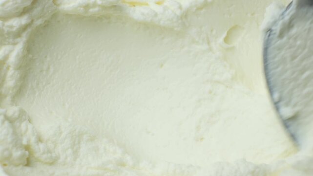 Flat lay view of creamy curd paste background