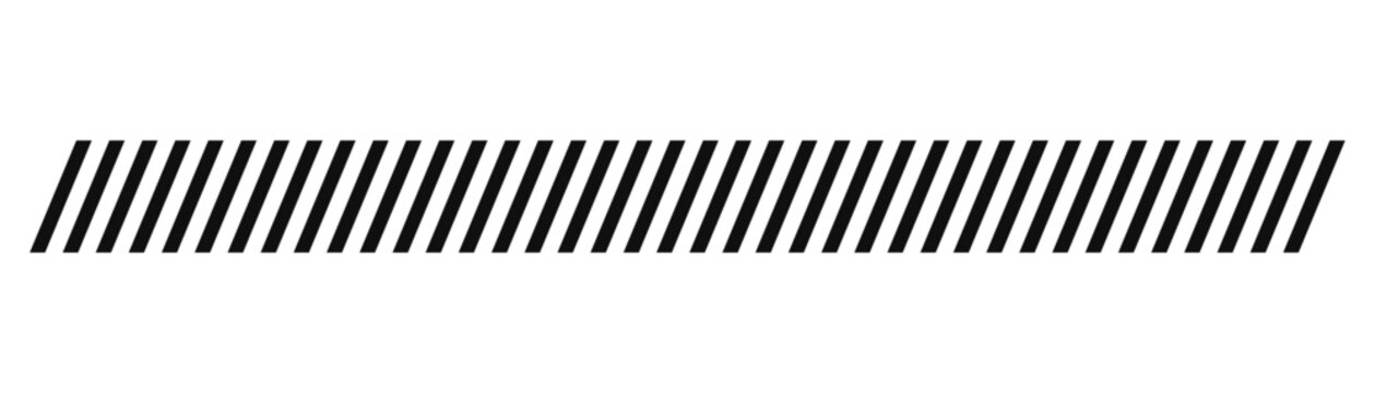 Fine diagonal black stripes pattern forming a thin horizontal divider isolated on transparent background