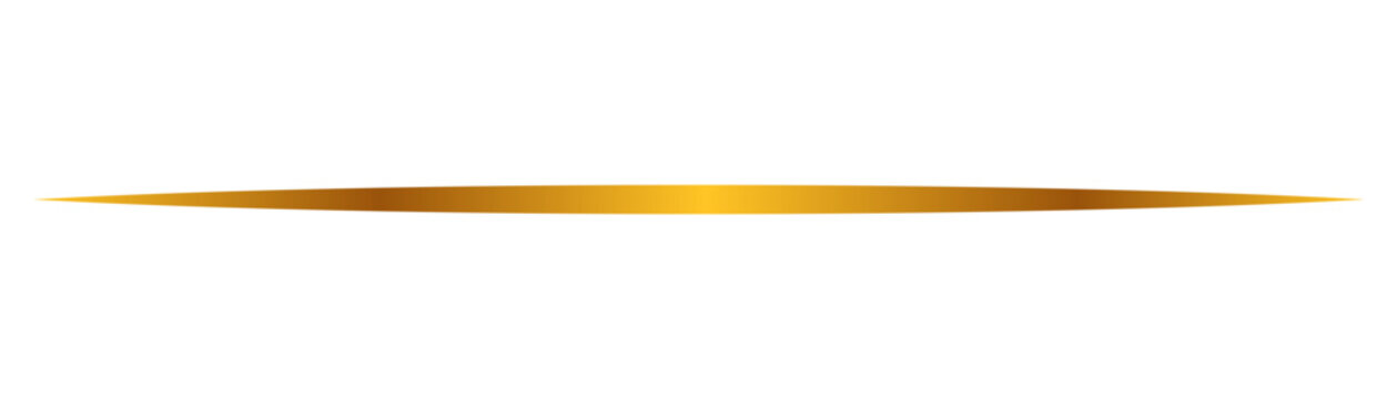 Thin golden line divider with tapered ends isolated on transparent background