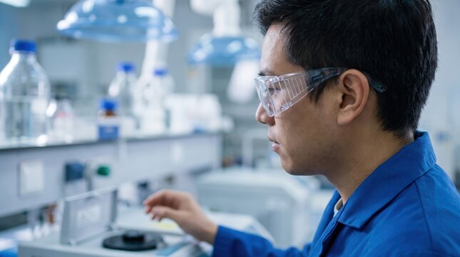 Focused Professional Working in Modern Lab