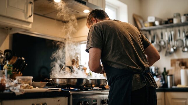 Man cooking a meal in a cozy home kitchen