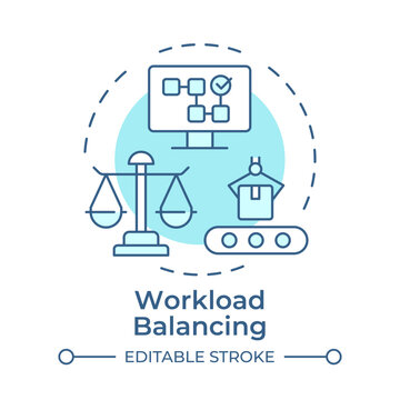 Workload balancing monochrome blue concept icon. Managing operational capacity. Smart project management. Isolated minimalist cyan illustration in circular design. Round composition