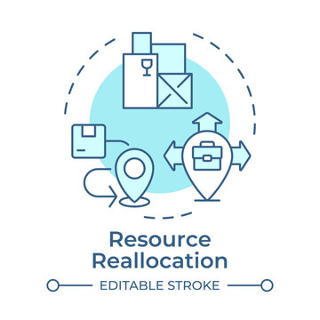 Resource reallocation monochrome blue concept icon. Strategic asset redistribution framework. Supply chain management. Isolated minimalist cyan illustration in circular design. Round composition