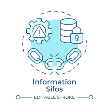 Information silos monochrome blue concept icon. Inefficient organizational data flows. Corporate digital roadblocks. Isolated minimalist cyan illustration in circular design. Round composition