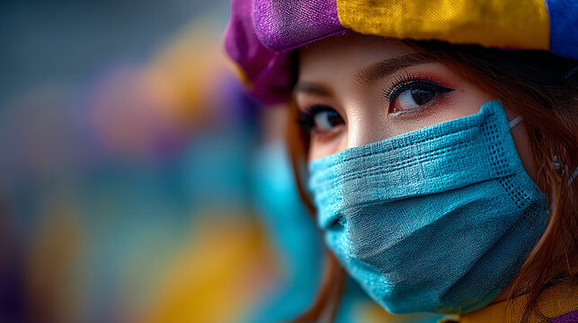 Close-up portrait of a woman wearing a protective face mask during carnival