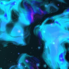 Vibrant blue cosmic nebula with glowing stars in deep dark outer space background © Arif Stock Studio 