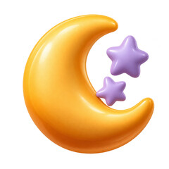 Golden crescent moon with purple stars isolated on white, 3D celestial illustration © jean