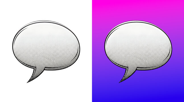 Comic style speech bubble with halftone dot pattern isolated on a white background