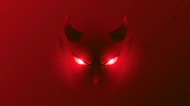 Devil face with glowing light effects in vector style, featuring a dark demonic expression, sharp horns, intense eyes dramatic energy, representing evil, fantasy, horror, mystery supernatural power