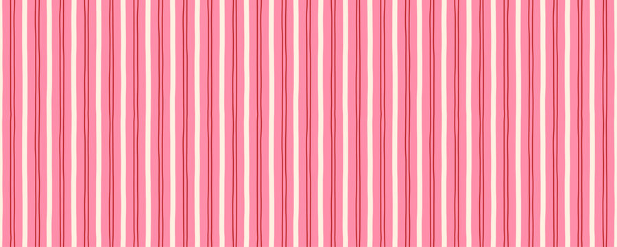 Hand drawn candy cane Christmas seamless pattern. Irregular stripes pink background. Watercolor print for wrapping paper, textile and texture. Festive peppermint candycane. Vector illustration