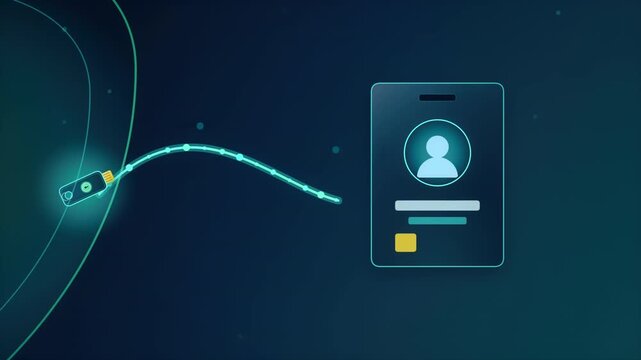 Secure vendor access lifecycle animation showing contractor onboarding, security key authentication, identity profile, protected files, controlled permissions, and enterprise cybersecurity workflow.