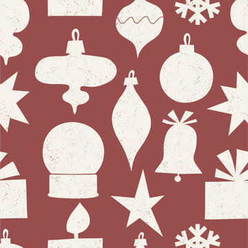 Vintage Christmas Ornaments. Silhouette Hand Drawn Vector Seamless pattern