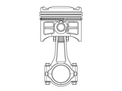 Internal Combustion Engine Piston & Connecting Rod Line Art Vector - Automotive Parts
