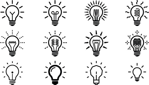 Light bulb icon set representing creative ideas innovation electric energy inspiration brainstorming bright thinking and smart solution concepts