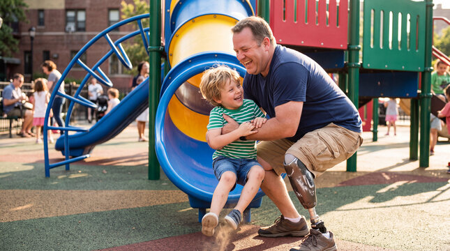 Father With Prosthetic Leg Playing With Child