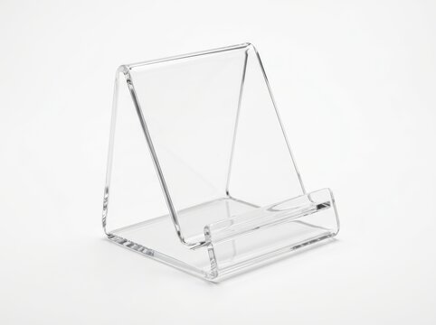 Clear acrylic tablet stand on white background